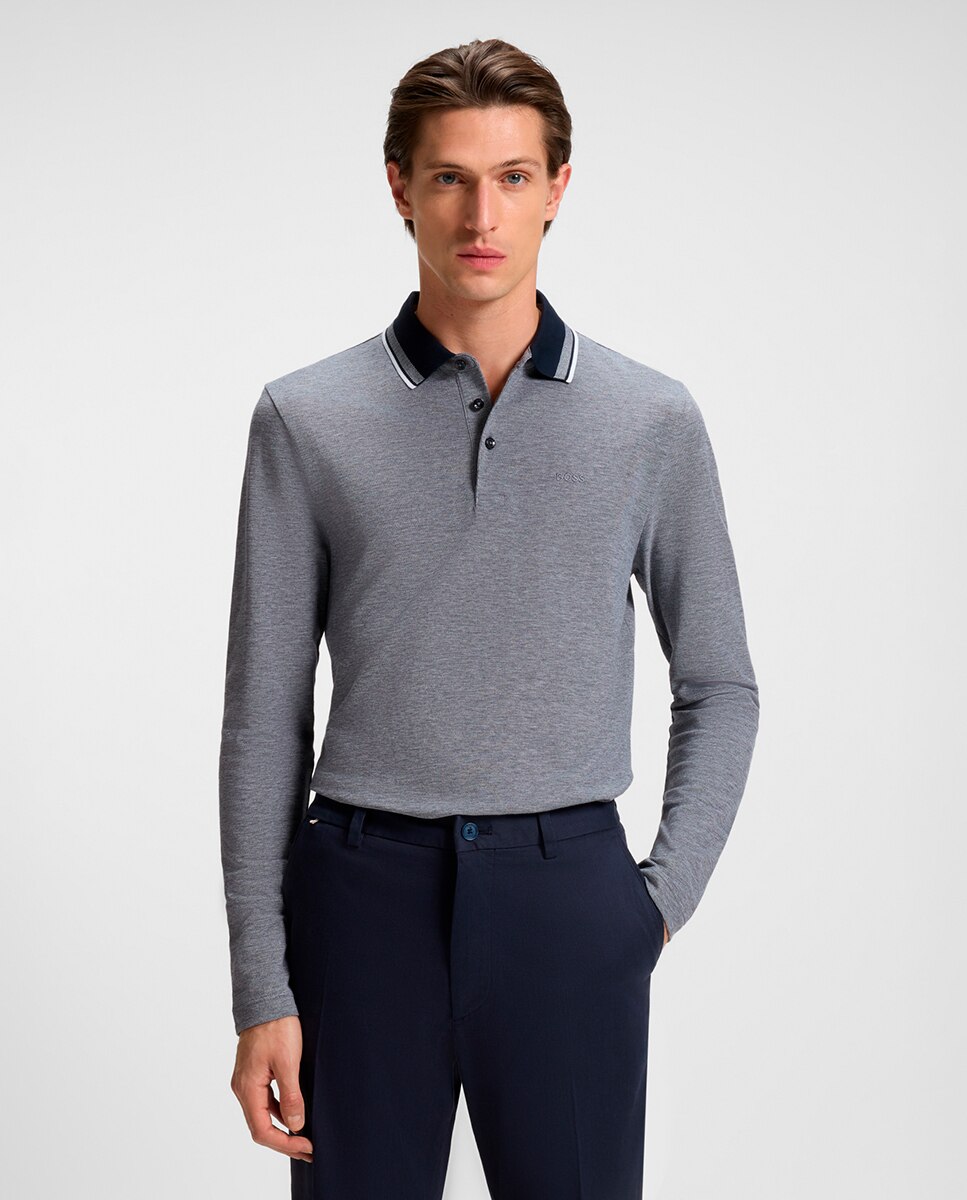 Polo de Manga Comprida e Tamanhos Grandes Azul-1