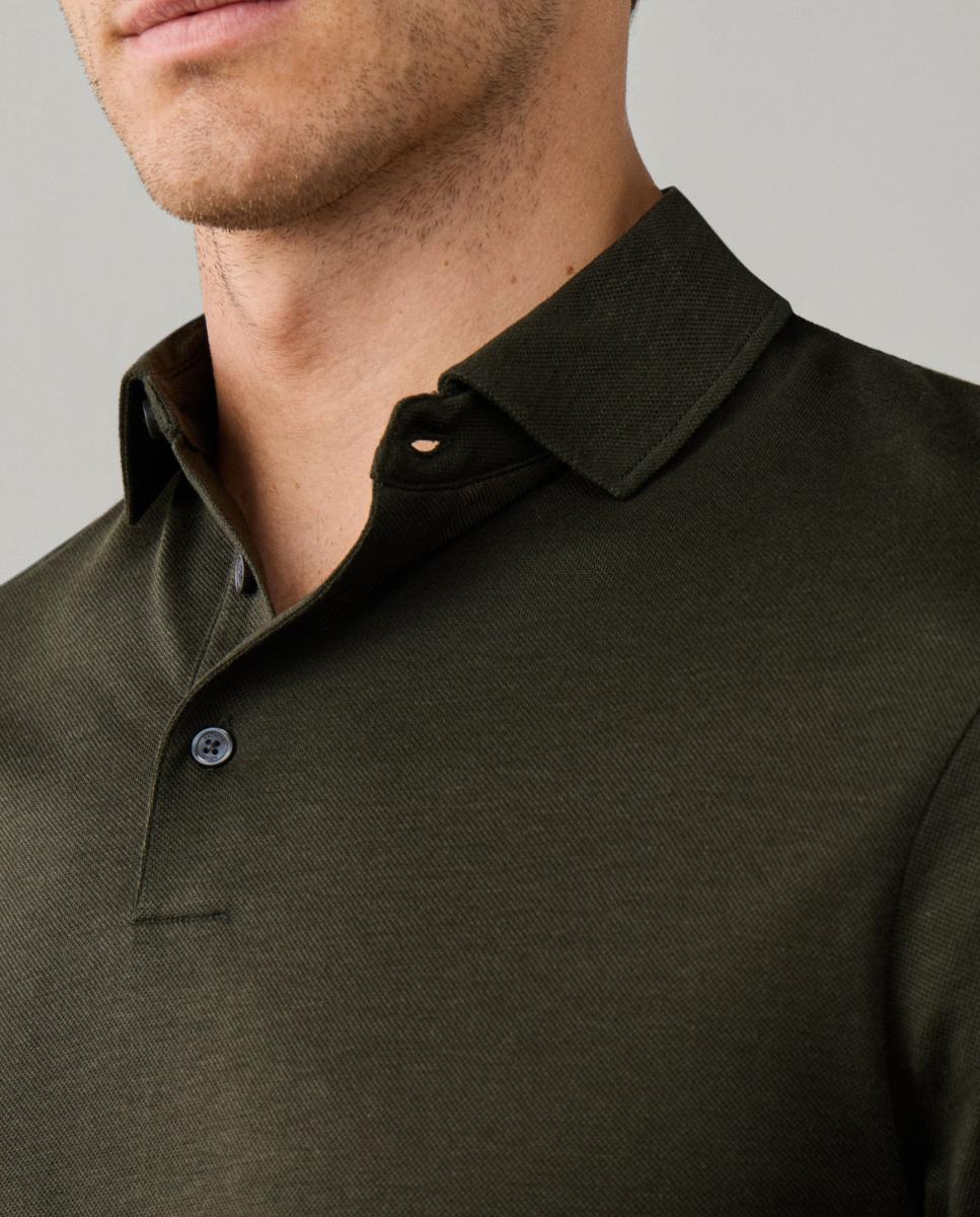 Polo de Manga Comprida em Jersey Piqué Tamanhos Grandes. Verde-escuro-3