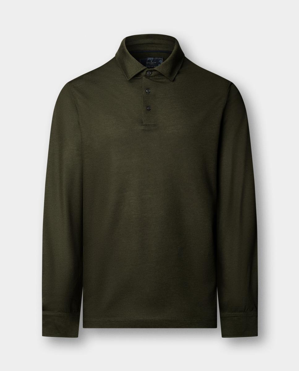 Polo de Manga Comprida em Jersey Piqué Tamanhos Grandes. Verde-escuro-5