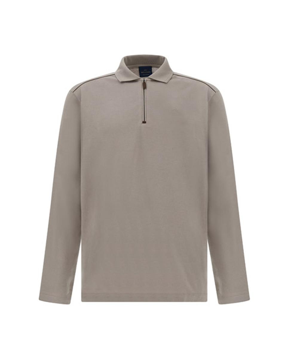 Polo de hombre manga larga con cremallera y con detalles en piel tallas grandes - Paul & Shark - Beige Beige-1