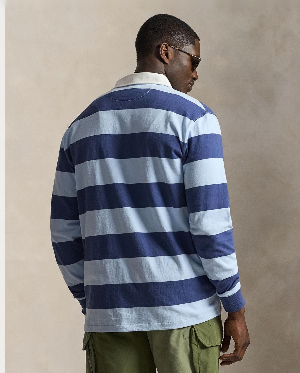 Polo de Rugby de Homem às Riscas Classic Fit, Tamanhos Grandes Azul-3