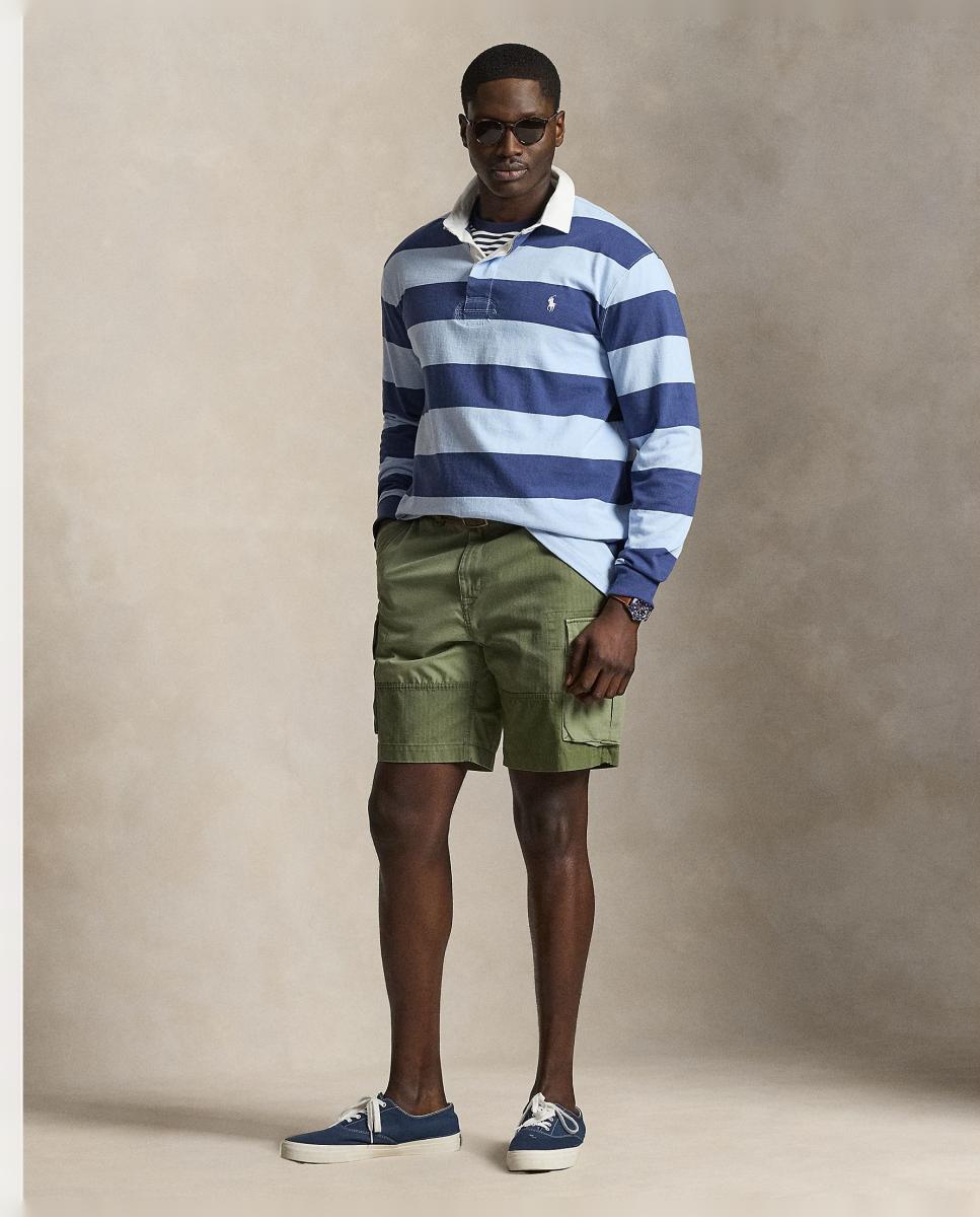Polo de Rugby de Homem às Riscas Classic Fit, Tamanhos Grandes Azul-6