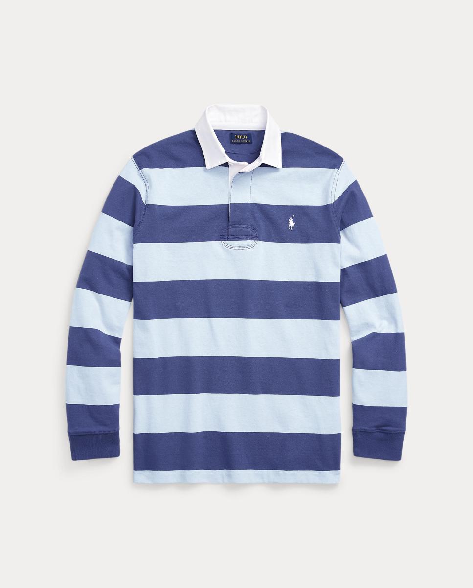 Polo de Rugby de Homem às Riscas Classic Fit, Tamanhos Grandes Azul-5