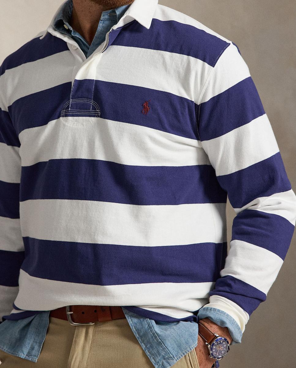 Pólo regular às riscas bicolor tamanhos grandes Azul-marinho-4