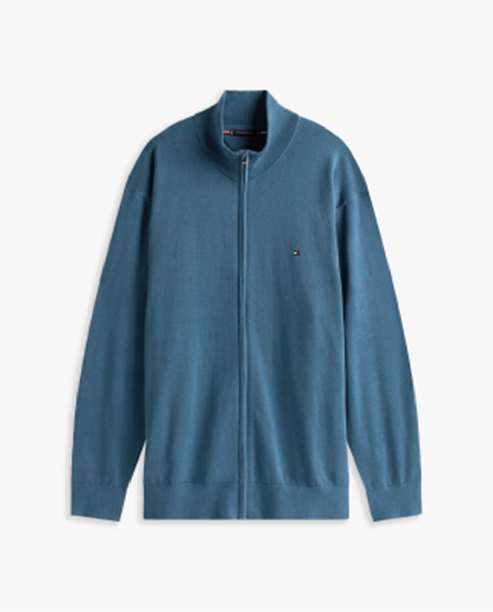 Camisola de Malha Lisa com Fecho de Correr Inteiro Tamanhos Grandes Azul-índigo-4