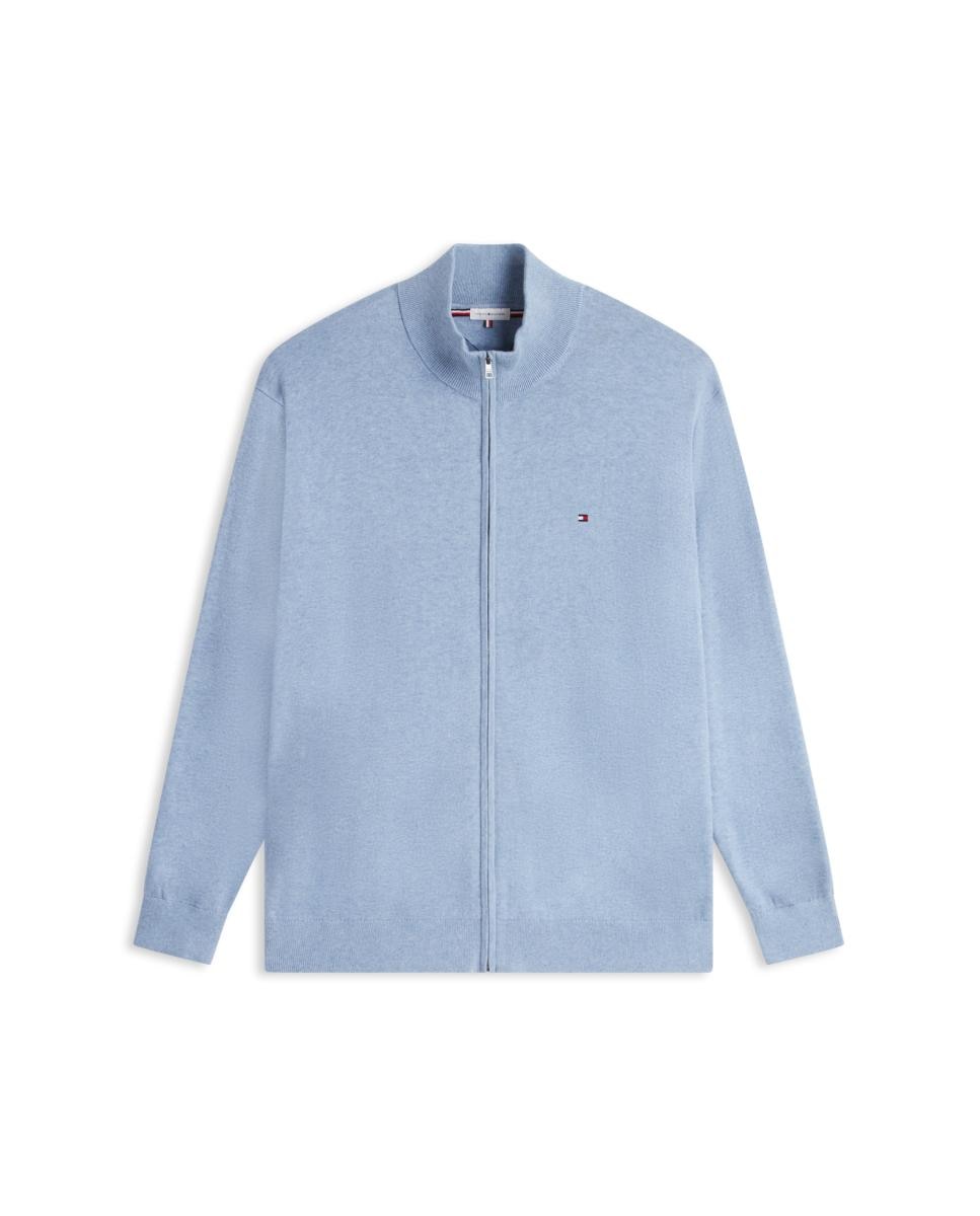Camisola de Malha Lisa com Fecho de Correr Tamanhos Grandes Azul-claro-4