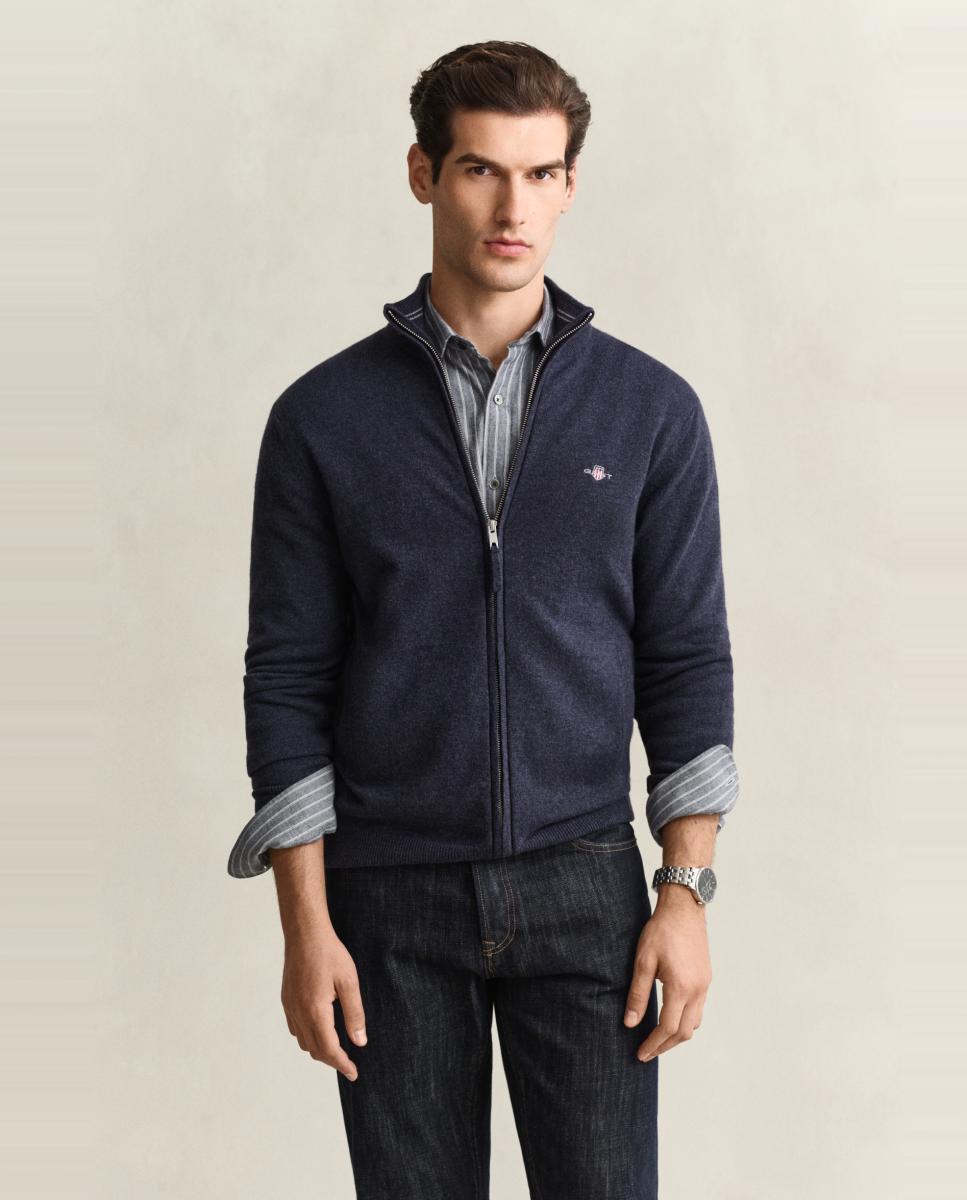 Cardigan de hombre tallas grandes corte regular y cremallera central - Gant - Azul Azul-1