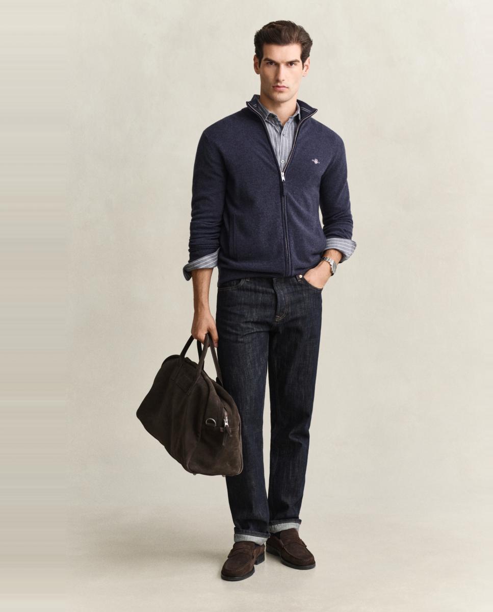 Cardigan de hombre tallas grandes corte regular y cremallera central - Gant - Azul Azul-3