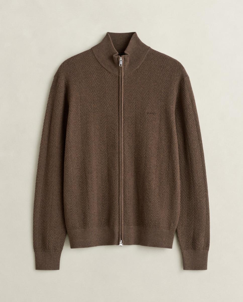 Cardigan de hombre cremallera regular fit tallas grandes - Gant - Marrón Marrón-1