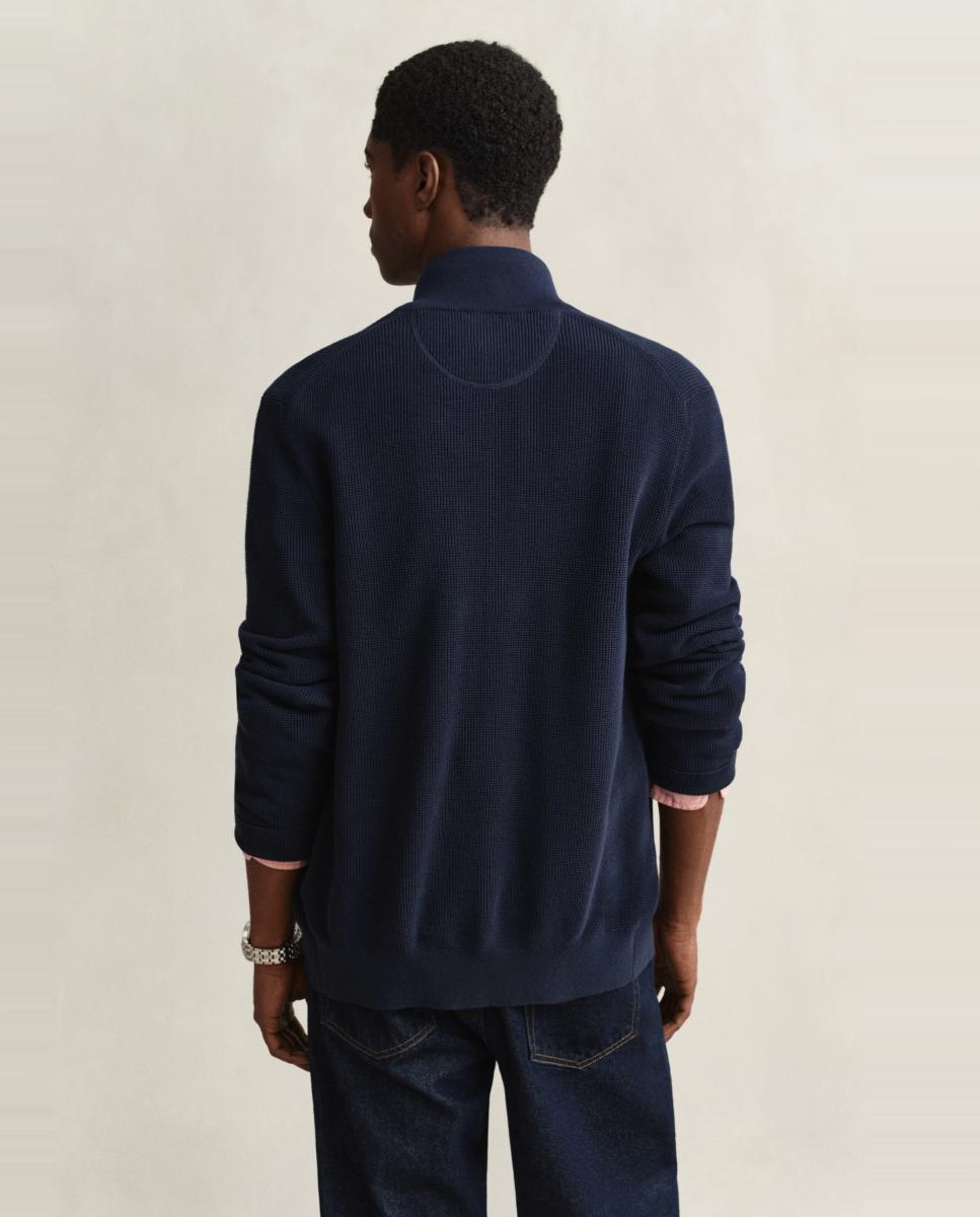 Cardigan de Malha Waffle Tamanhos Grandes Azul-2