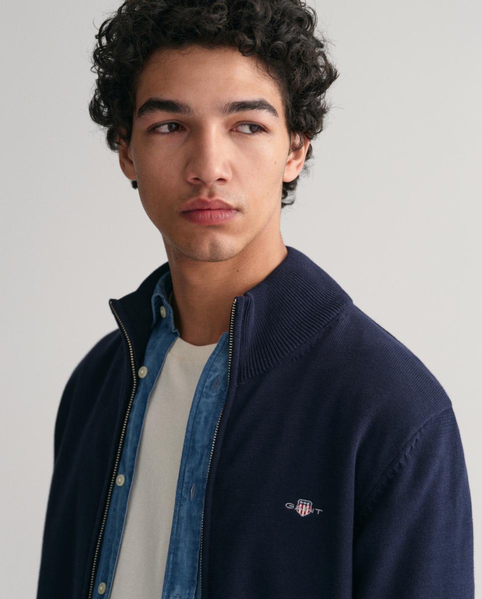 Cardigan com Fecho de Correr Tamanhos Grandes Azul-3