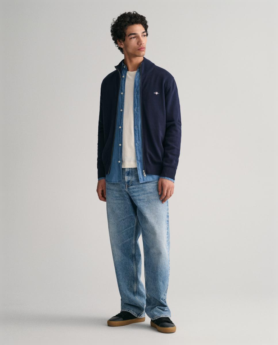 Cardigan com Fecho de Correr Tamanhos Grandes Azul-5