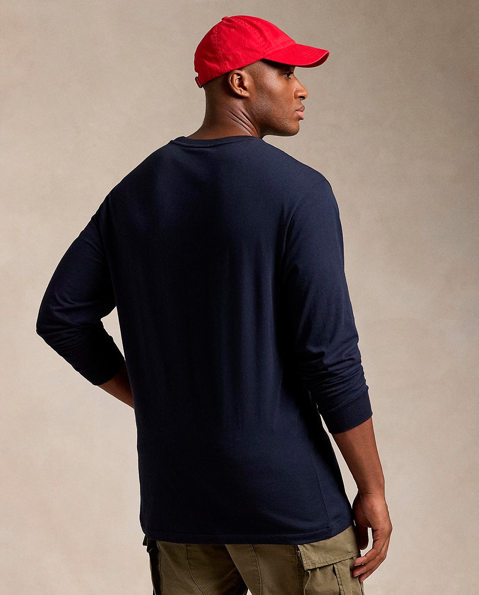 T-shirt de Algodão com Cavalo Bordado Tamanhos Grandes Azul Melange-3