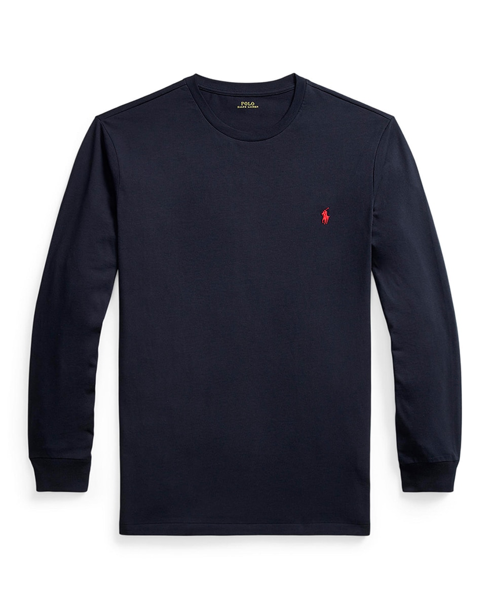 T-shirt de Algodão com Cavalo Bordado Tamanhos Grandes Azul Melange-5