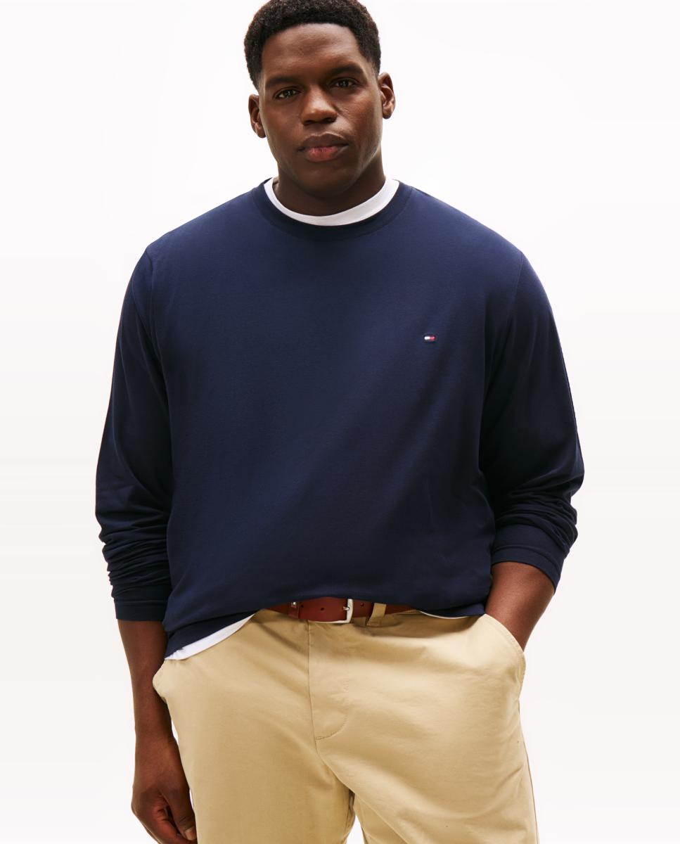 Camisola de Manga Comprida com Gola Redonda Tamanhos Grandes Azul-marinho-1