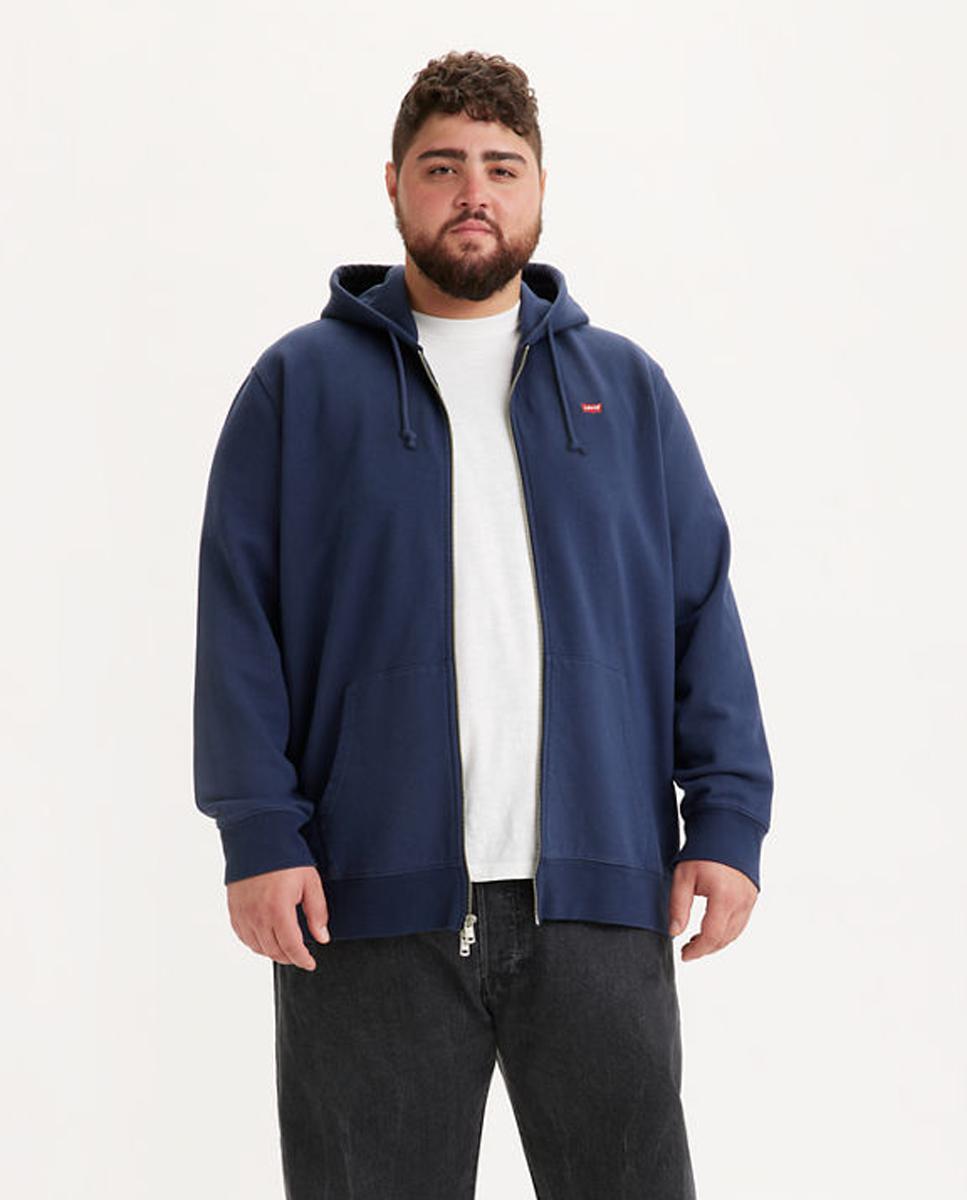 Sweatshirt Tamanhos Grandes com Capuz e Fecho de Correr - Azul Azul-escuro-1