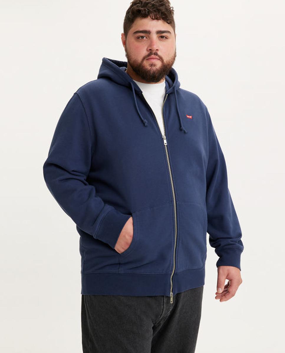 Sweatshirt Tamanhos Grandes com Capuz e Fecho de Correr - Azul Azul-escuro-4