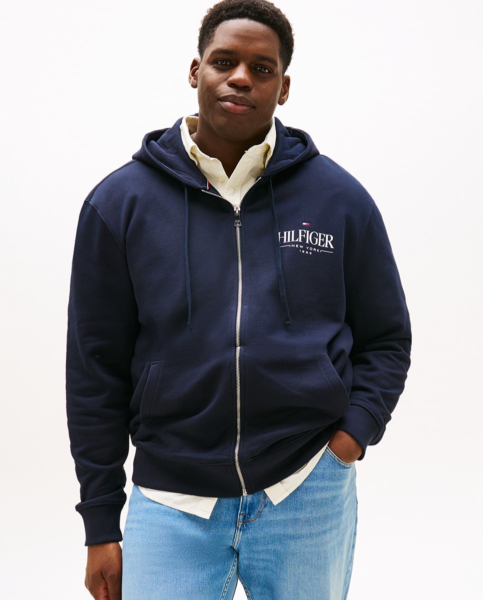 Sweatshirt com Capuz e Fecho de Correr Tamanhos Grandes Azul-marinho-1