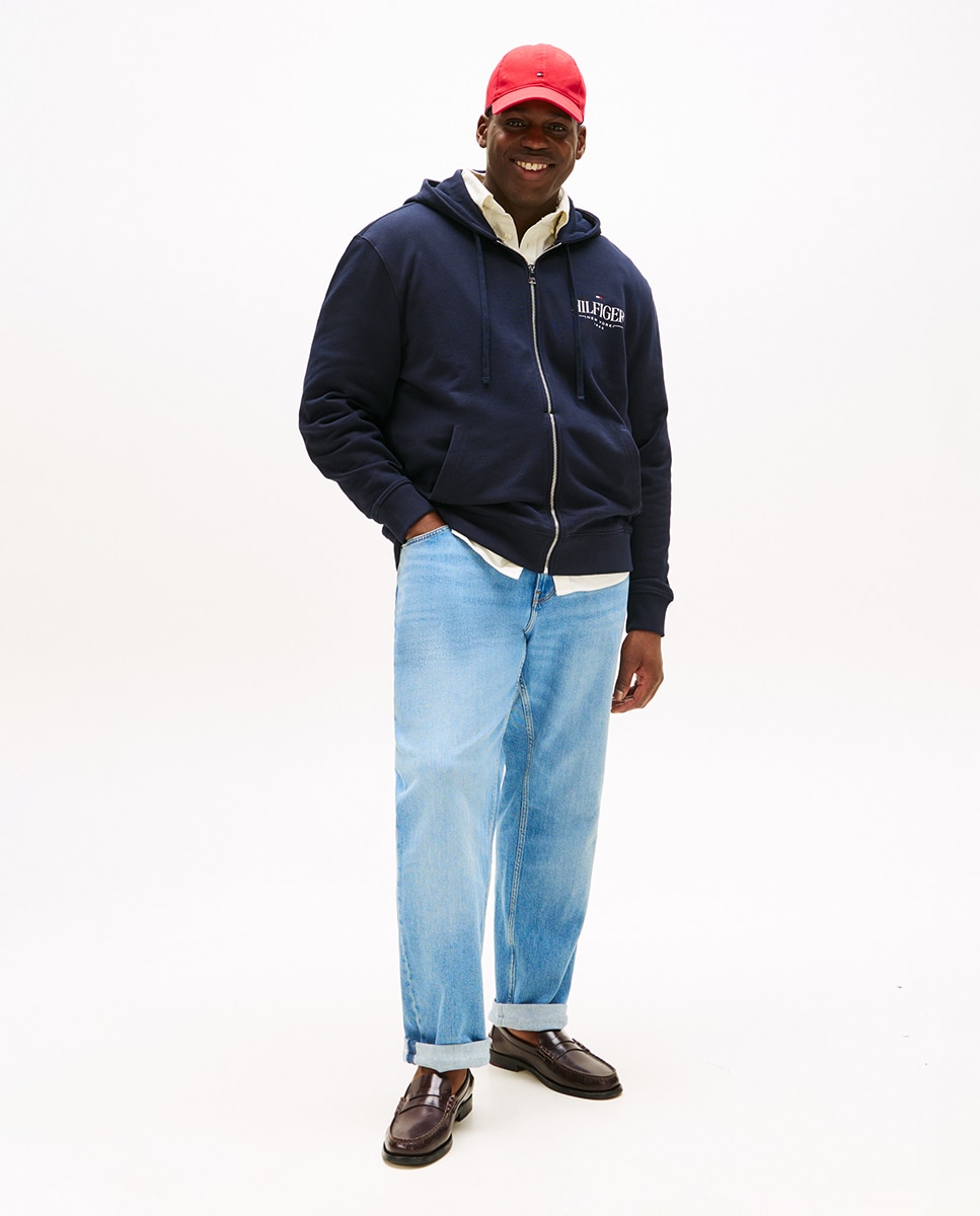 Sweatshirt com Capuz e Fecho de Correr Tamanhos Grandes Azul-marinho-5