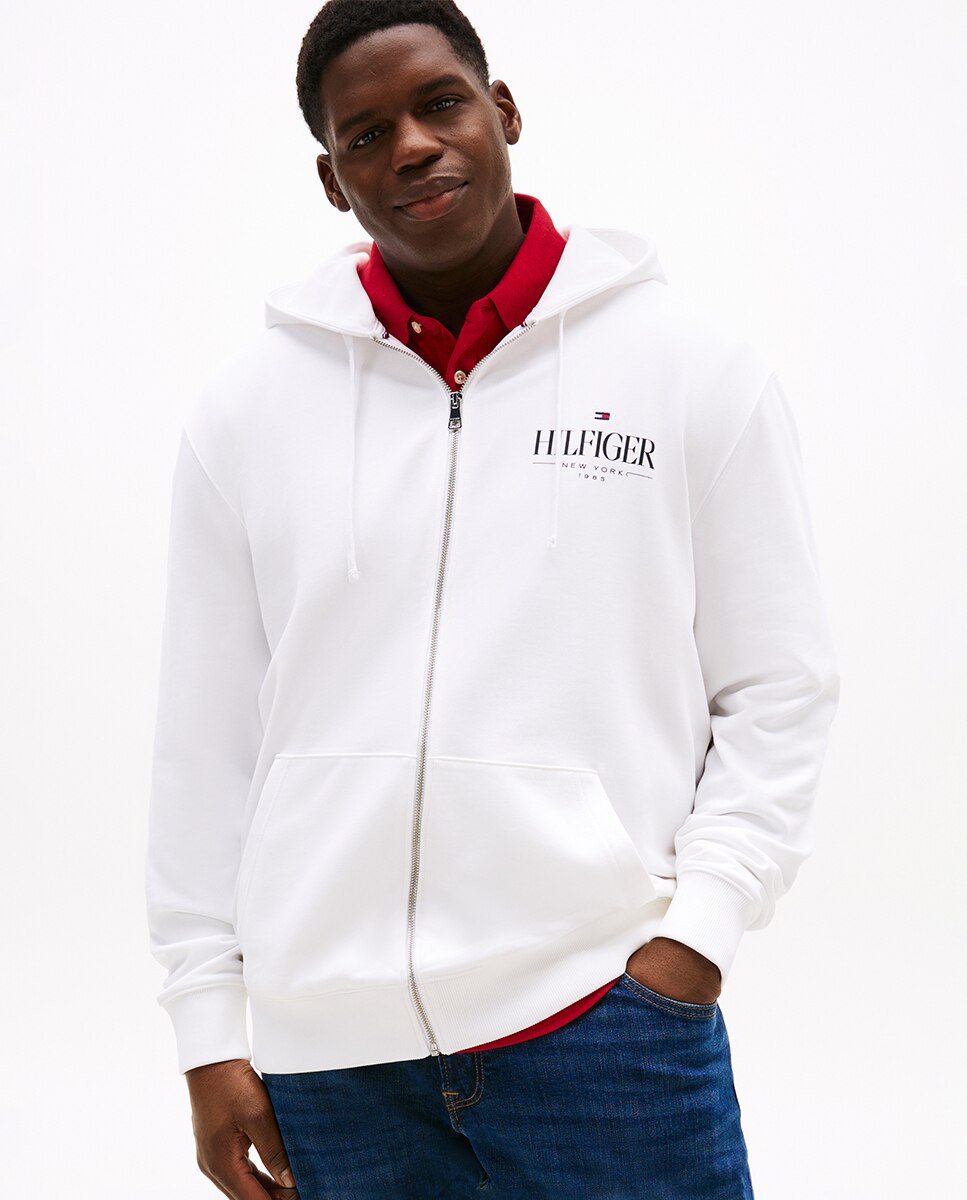 Sweatshirt com Capuz e Fecho de Correr Tamanhos Grandes Branco-1