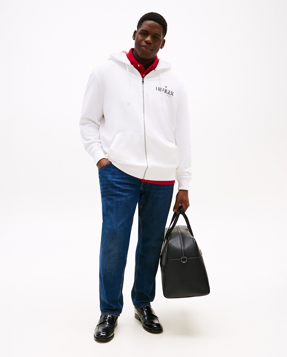 Sweatshirt com Capuz e Fecho de Correr Tamanhos Grandes Branco-5