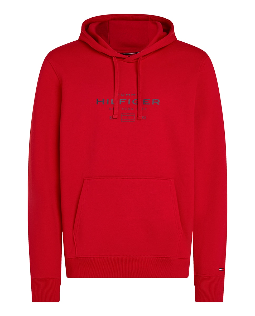 Sweatshirt com Capuz e sem Fecho de Correr Tamanhos Grandes Vermelho-1