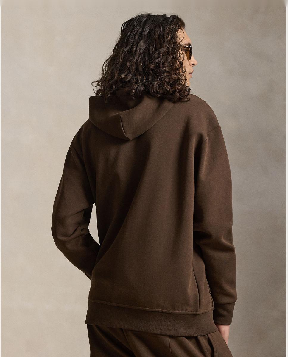 Sweatshirt de Homem com Capuz de Malha Dupla e Fecho de Correr, Tamanhos Grandes Castanho-chocolate-3