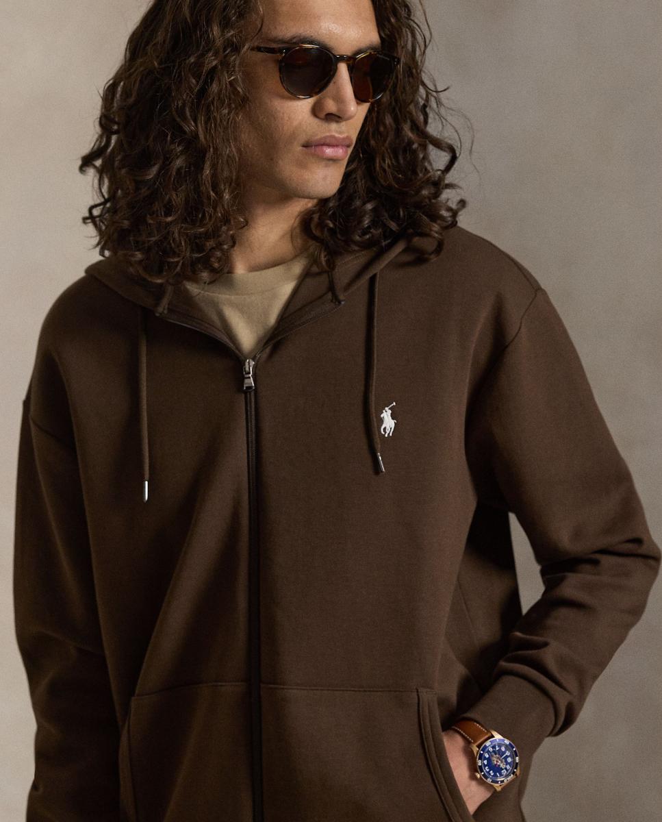 Sweatshirt de Homem com Capuz de Malha Dupla e Fecho de Correr, Tamanhos Grandes Castanho-chocolate-4