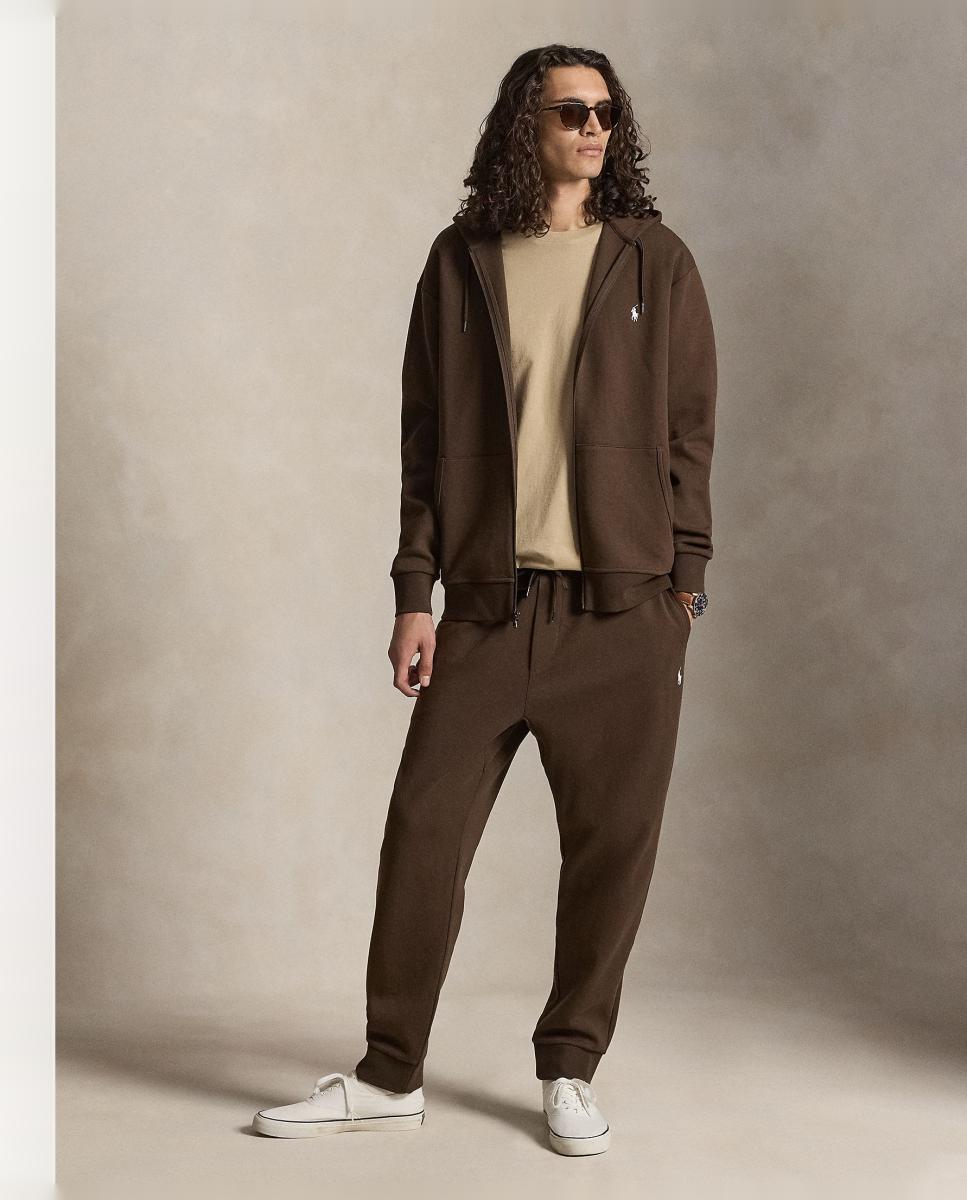Sweatshirt de Homem com Capuz de Malha Dupla e Fecho de Correr, Tamanhos Grandes Castanho-chocolate-6