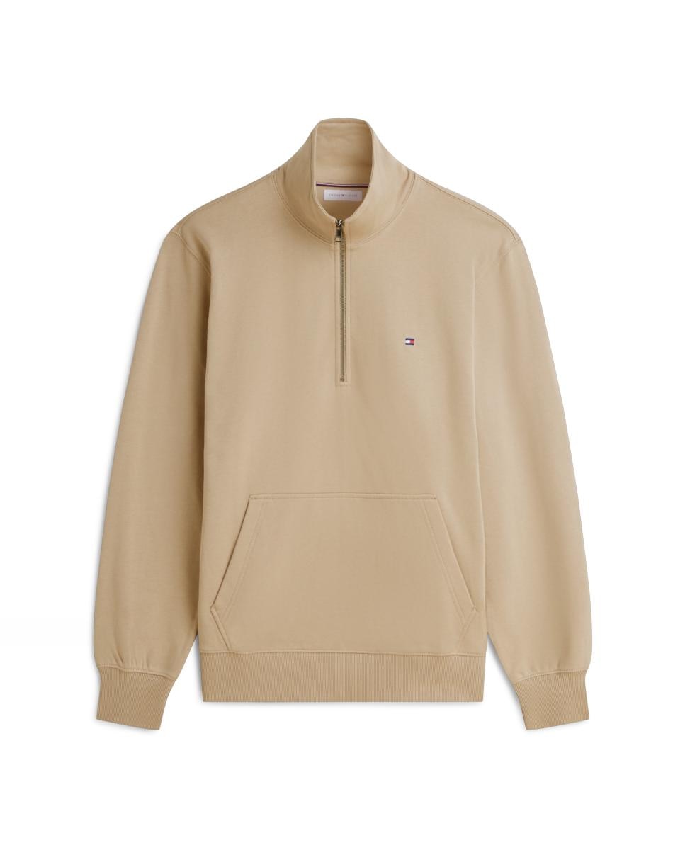 Sweatshirt Lisa com Meio Fecho de Correr Tamanhos Grandes Bege-4