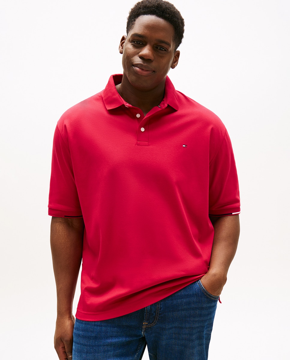 Polo de Manga Curta com Detalhes da Marca na Manga Tamanhos Grandes Vermelho-1