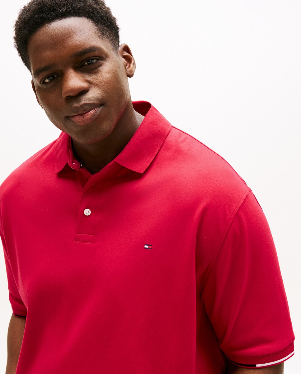 Polo de Manga Curta com Detalhes da Marca na Manga Tamanhos Grandes Vermelho-3