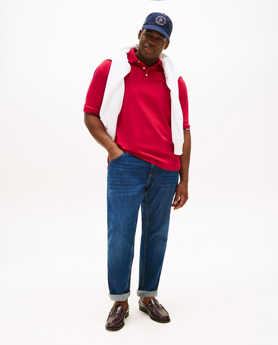 Polo de Manga Curta com Detalhes da Marca na Manga Tamanhos Grandes Vermelho-5