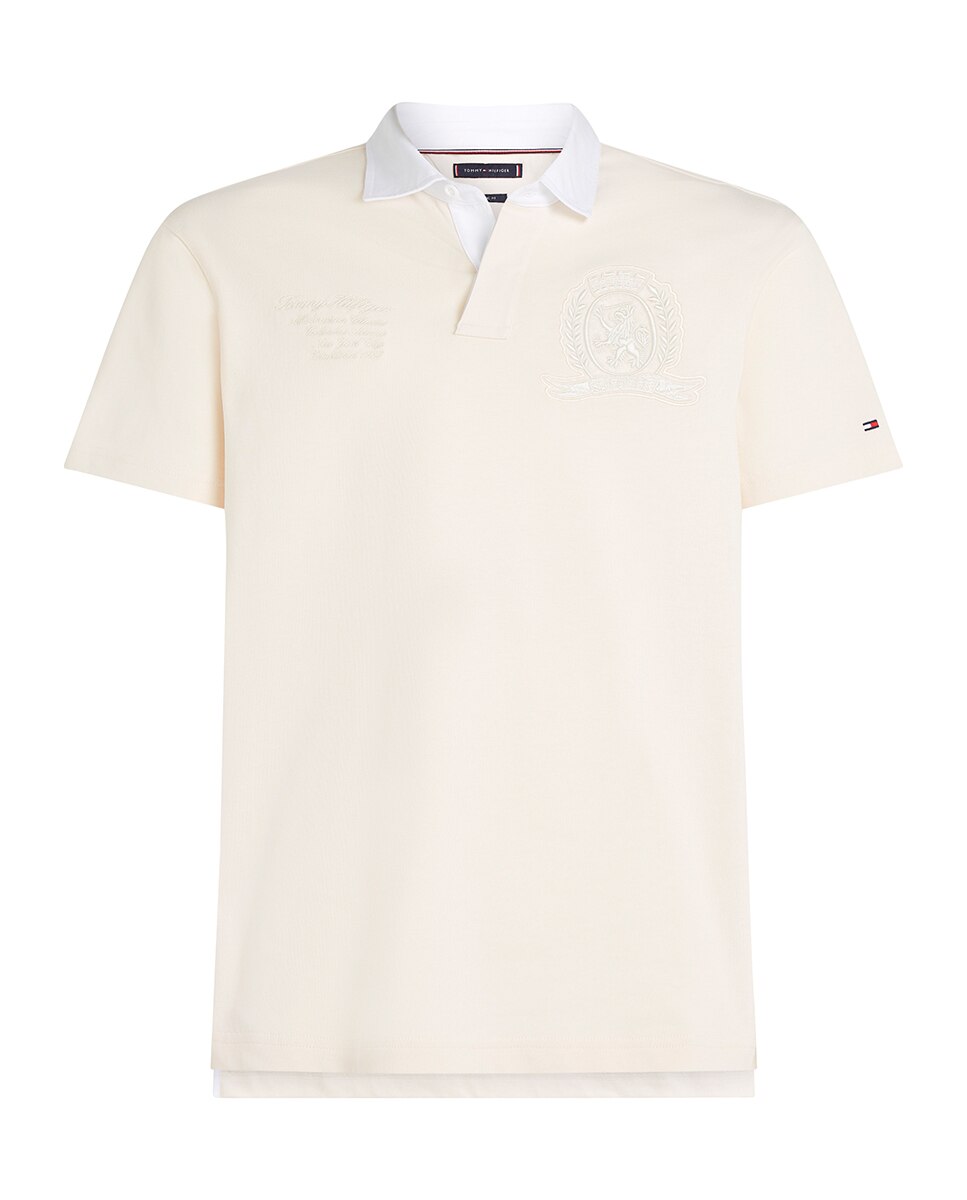 Polo Estilo Rugby de Manga Curta Tamanhos Grandes Creme-1