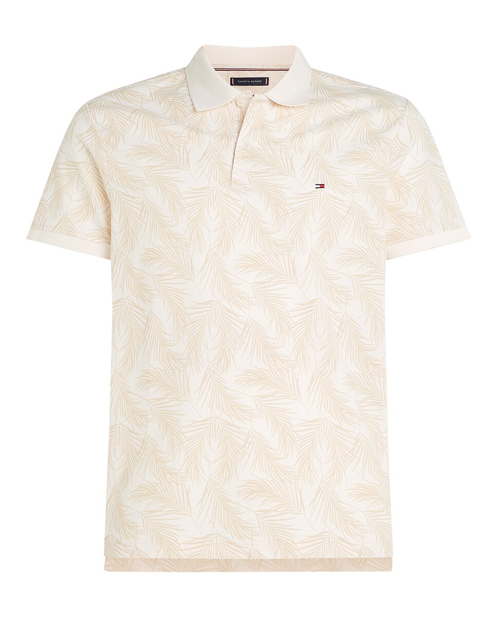 Polo de Manga Curta com Estampado de Folhas Tamanhos Grandes Creme-4