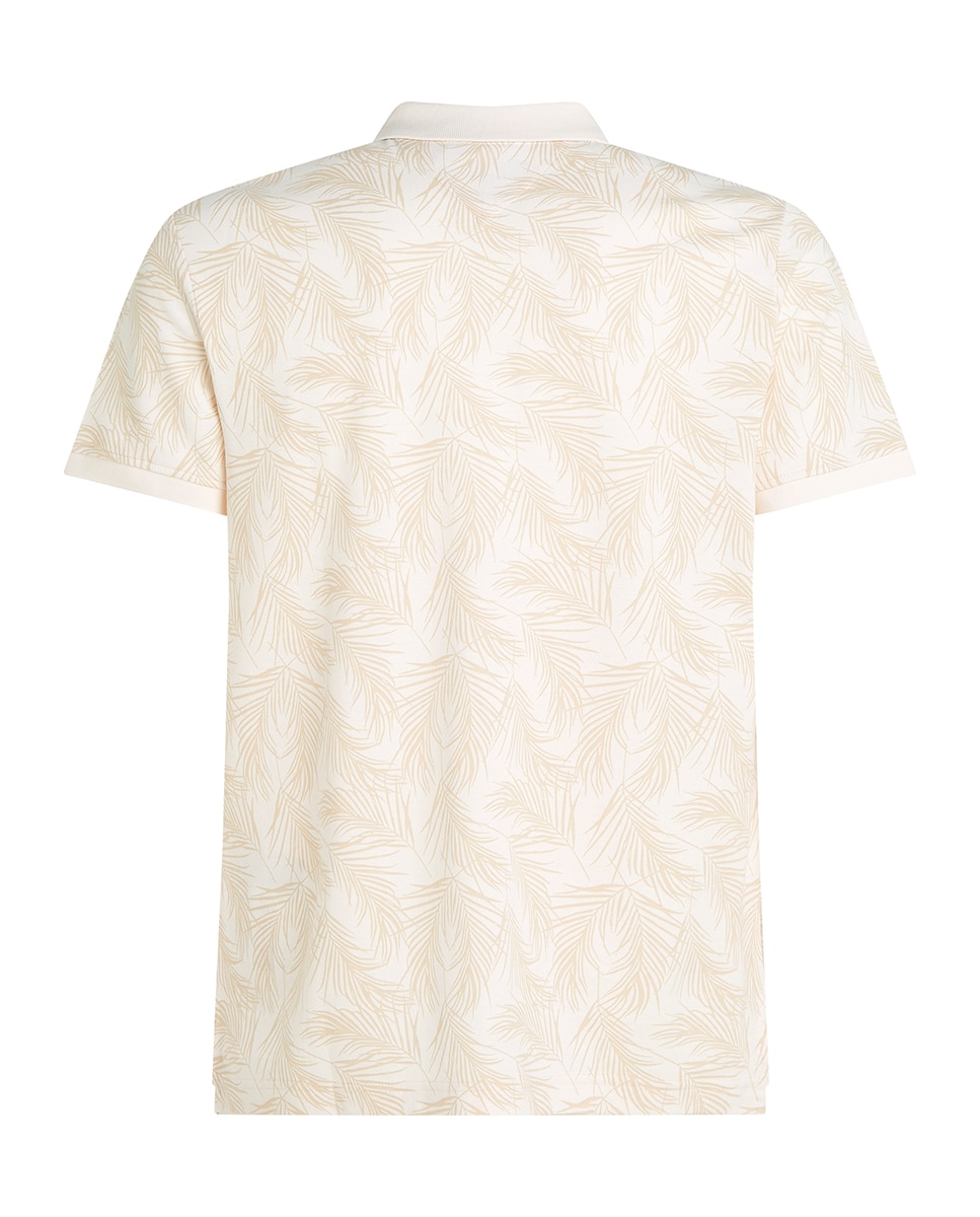 Polo de Manga Curta com Estampado de Folhas Tamanhos Grandes Creme-5
