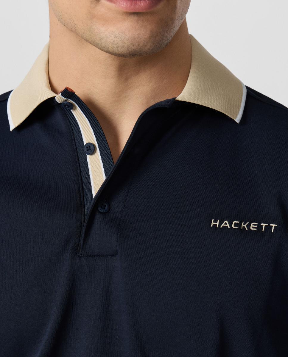 Polo de hombre manga corta con cuello y tapeta en contraste tallas grandes - Hackett - Azul marino Azul marino-3