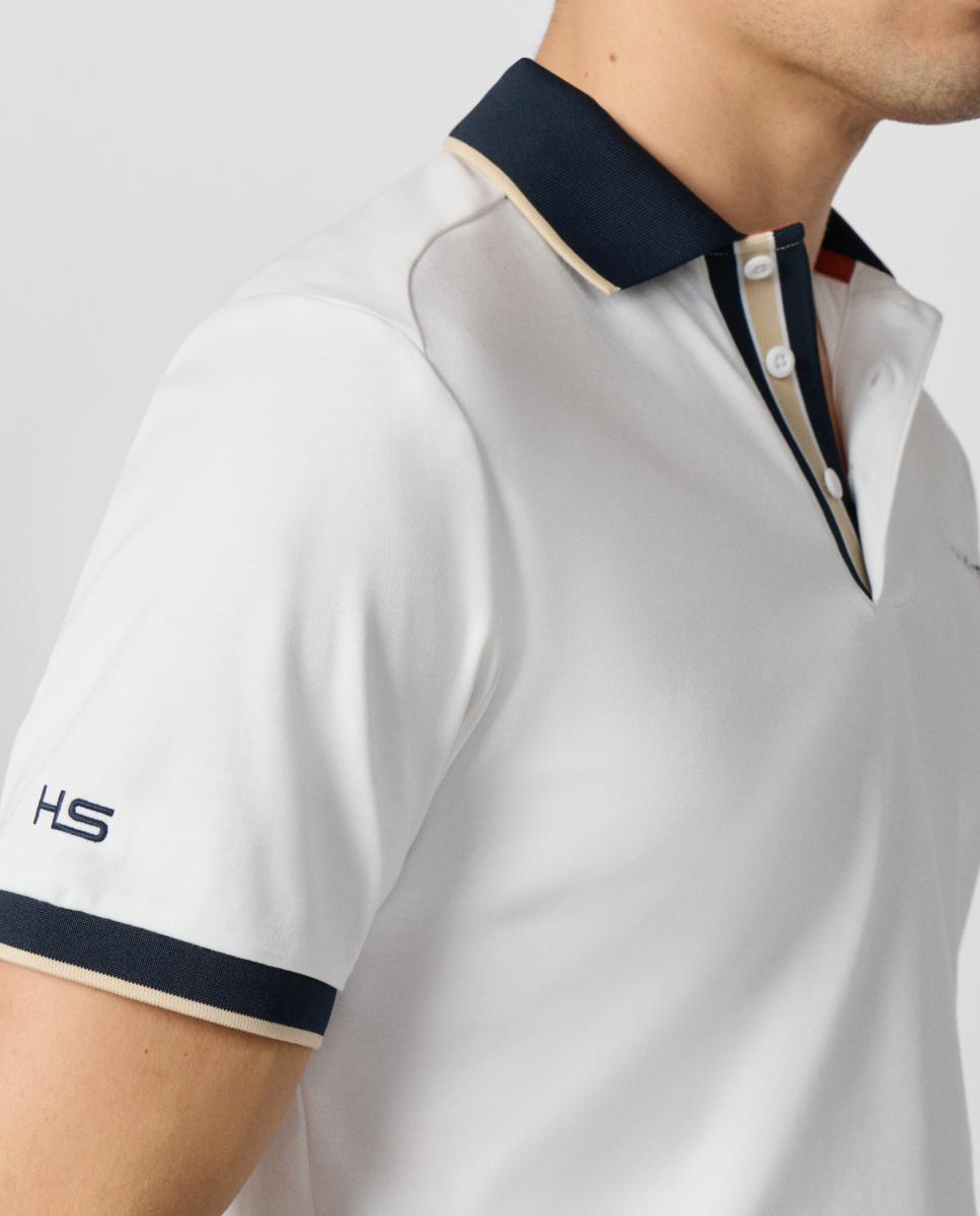 Polo de Manga Curta com Colarinho e Carcela em Contraste Tamanhos Grandes Branco-3