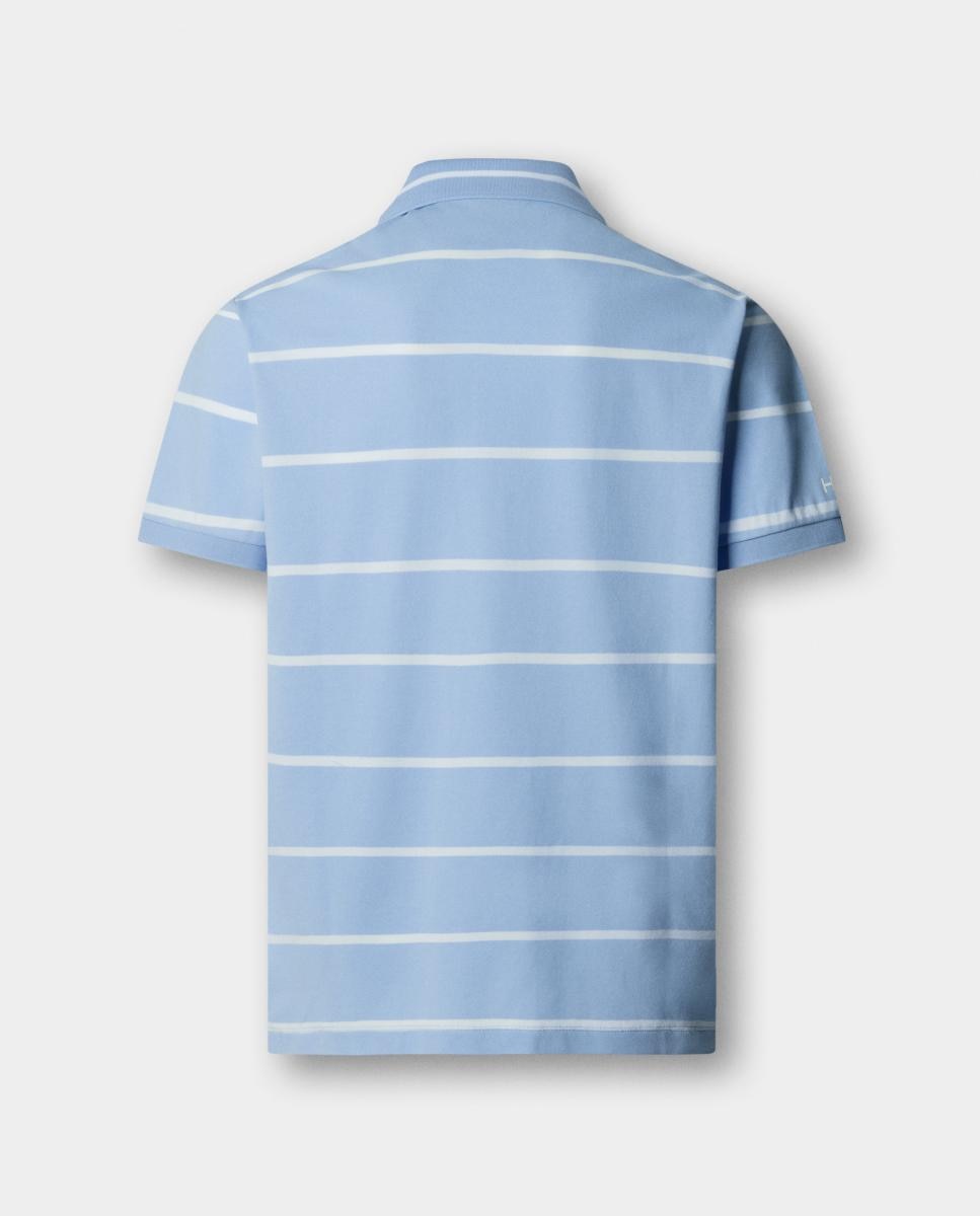 Polo de Manga Curta às Riscas com Logótipo Tamanhos Grandes Azul-marinho-5