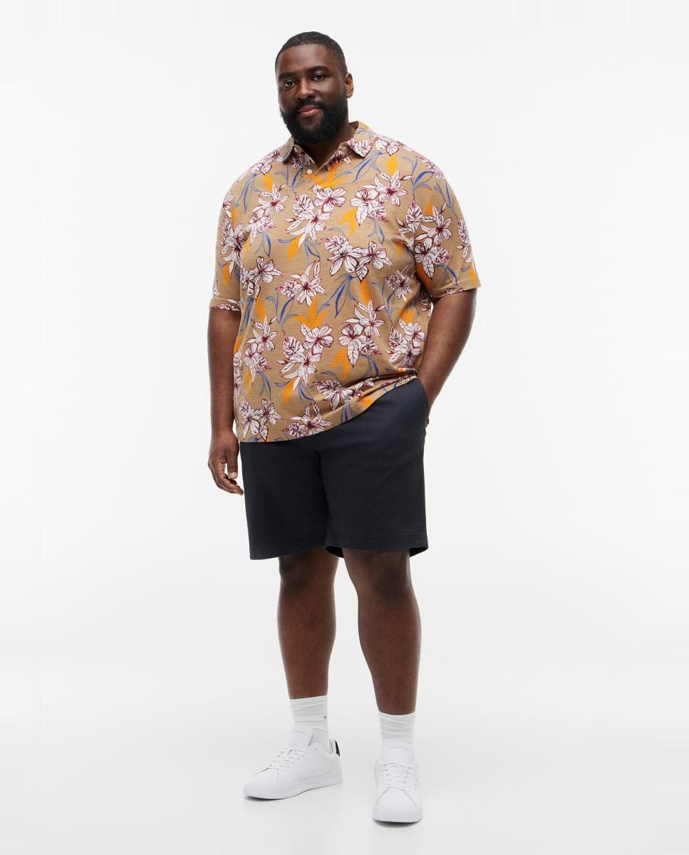 Polo Estampado com Manga Curta Tamanhos Grandes Bege-5