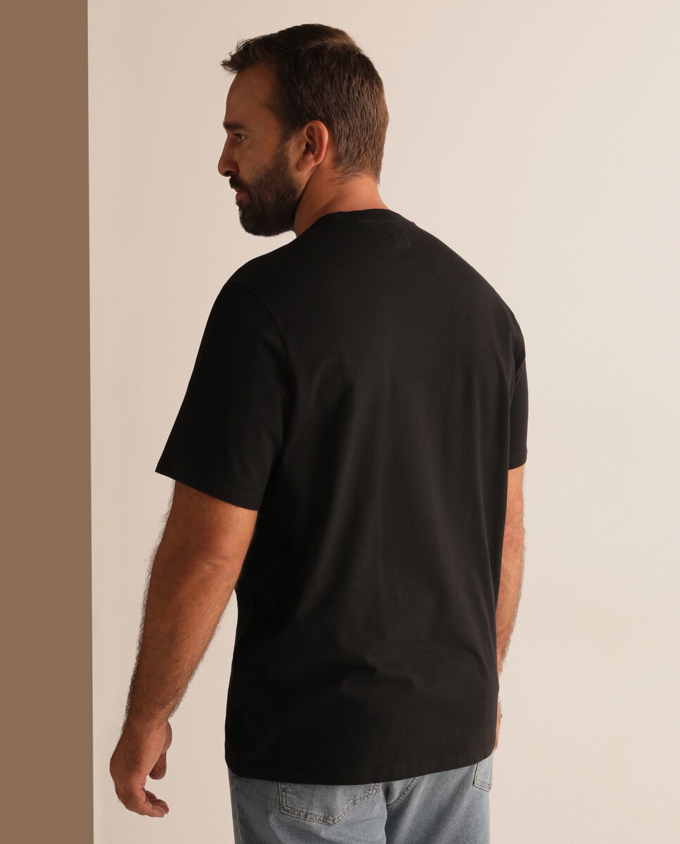 T-shirt preta de homem de manga curta tamanhos grandes Preto-7