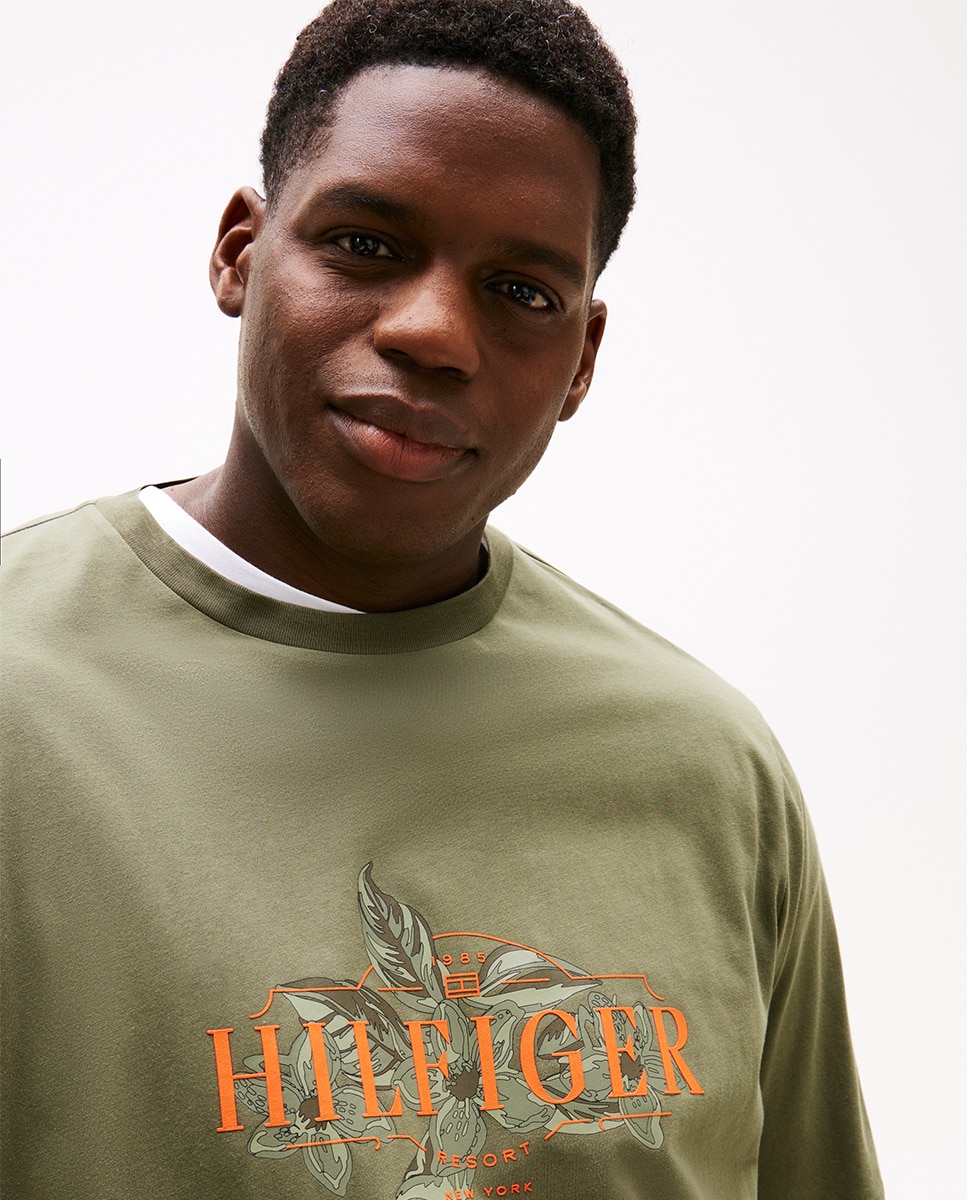 T-shirt de Manga Curta com Branding Estampado Tamanhos Grandes Verde-militar-3