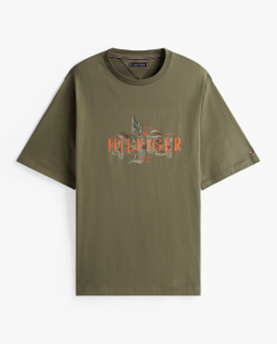 T-shirt de Manga Curta com Branding Estampado Tamanhos Grandes Verde-militar-4