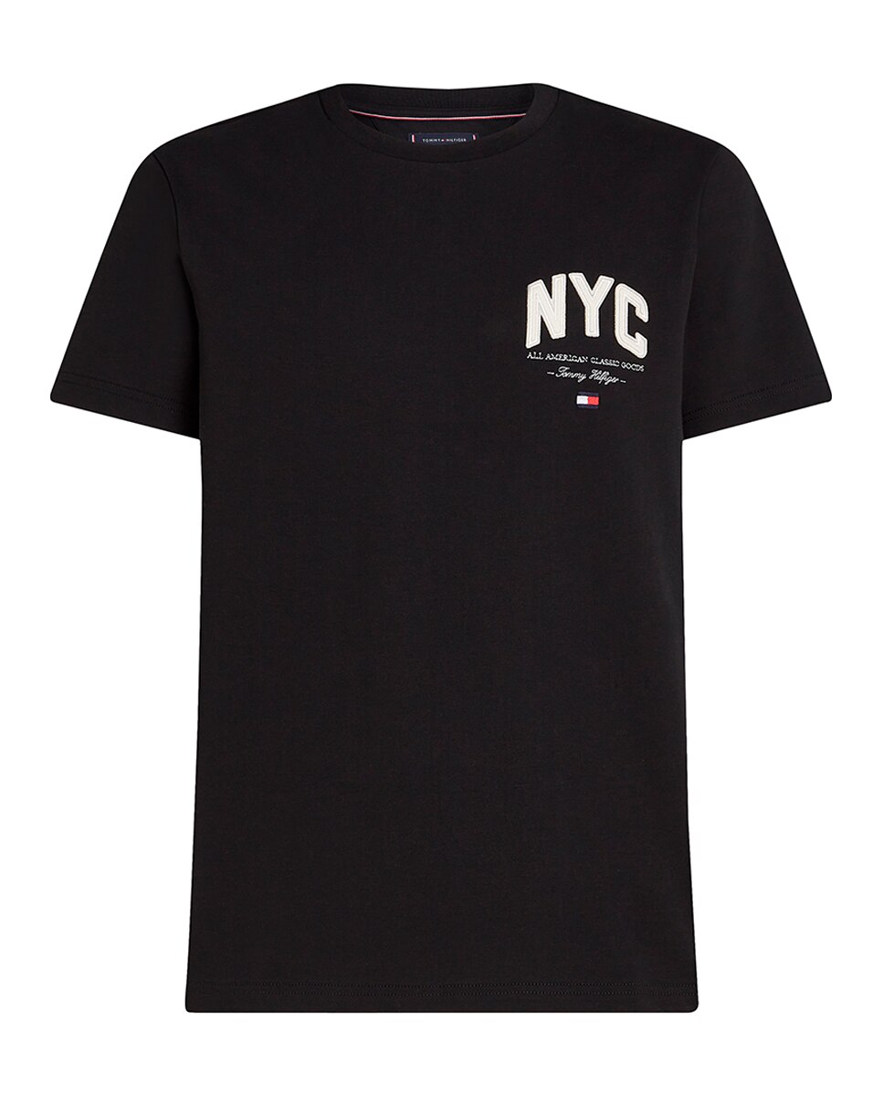 T-shirt de Manga Curta com Branding Bordado no Peito Tamanhos Grandes Preto-4