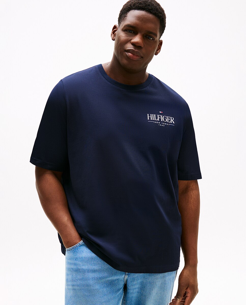 T-shirt de Manga Curta com Branding Combinado Tamanhos Grandes Azul-marinho-1