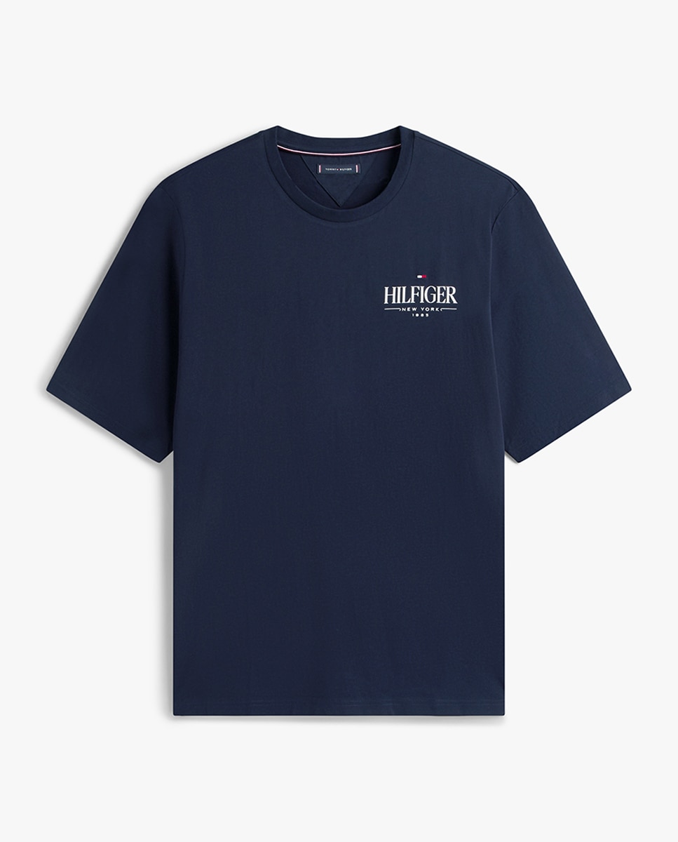 T-shirt de Manga Curta com Branding Combinado Tamanhos Grandes Azul-marinho-4