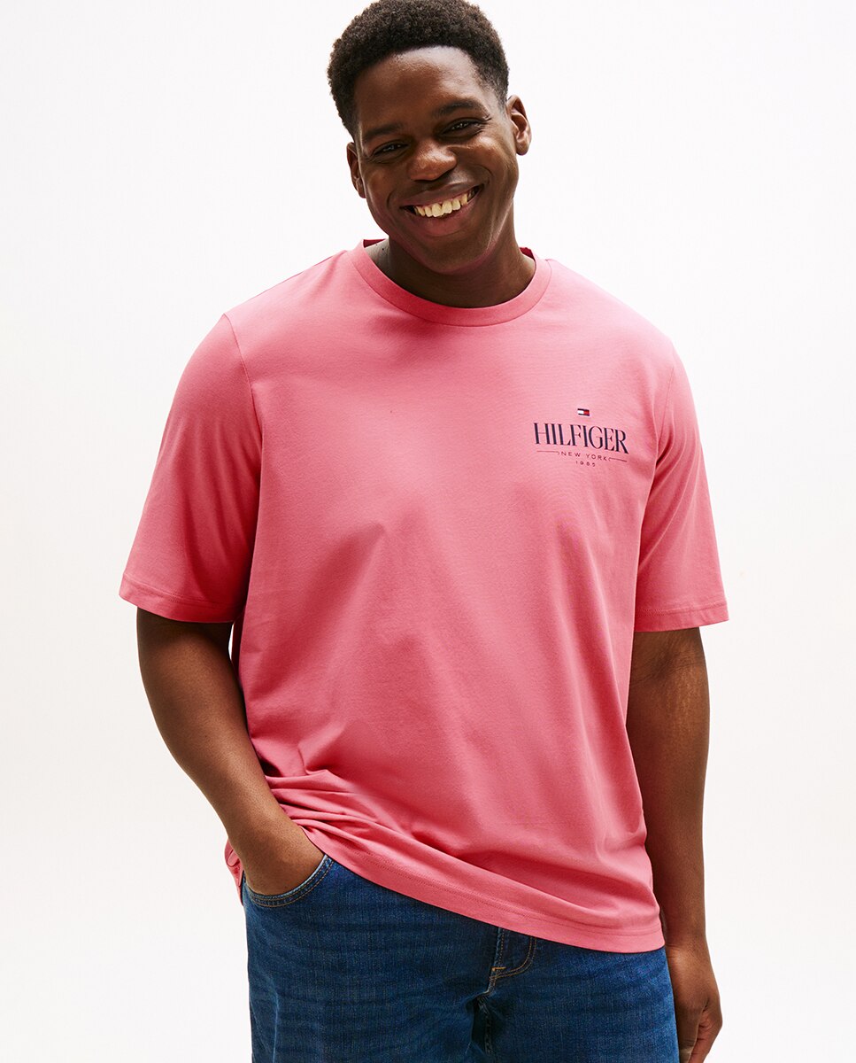 T-shirt de Manga Curta com Branding Combinado Tamanhos Grandes Rosa-1