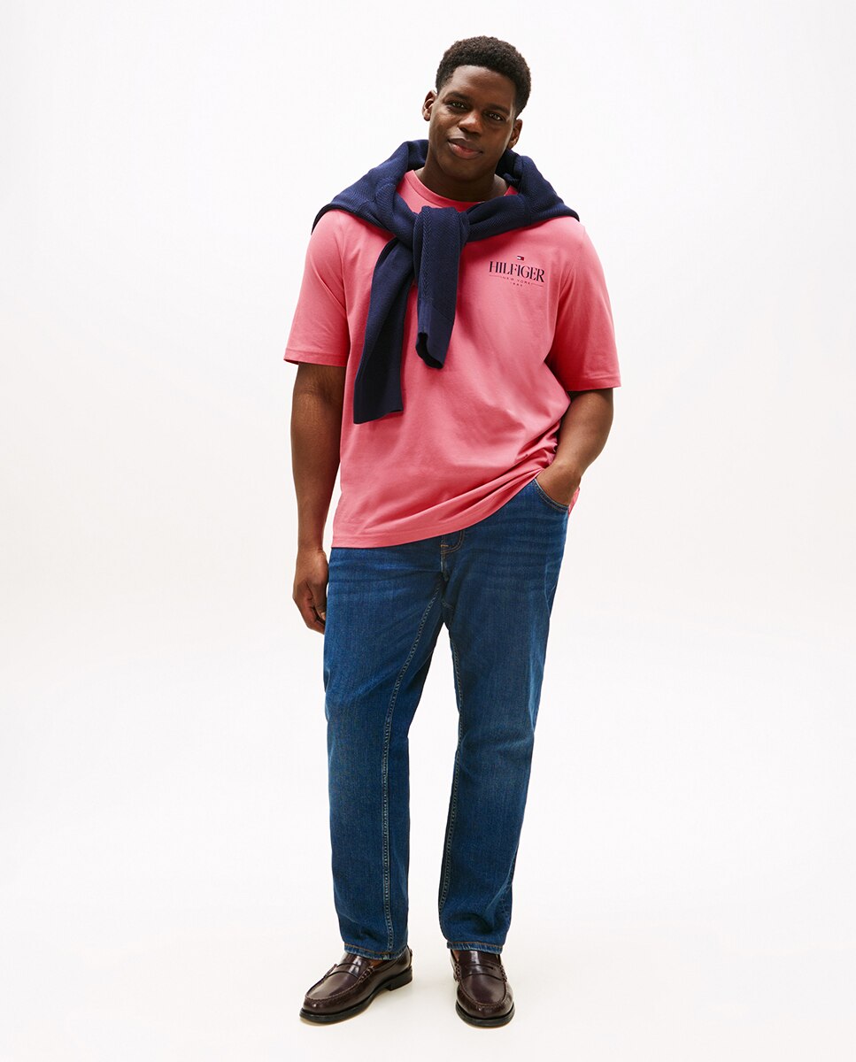 T-shirt de Manga Curta com Branding Combinado Tamanhos Grandes Rosa-5