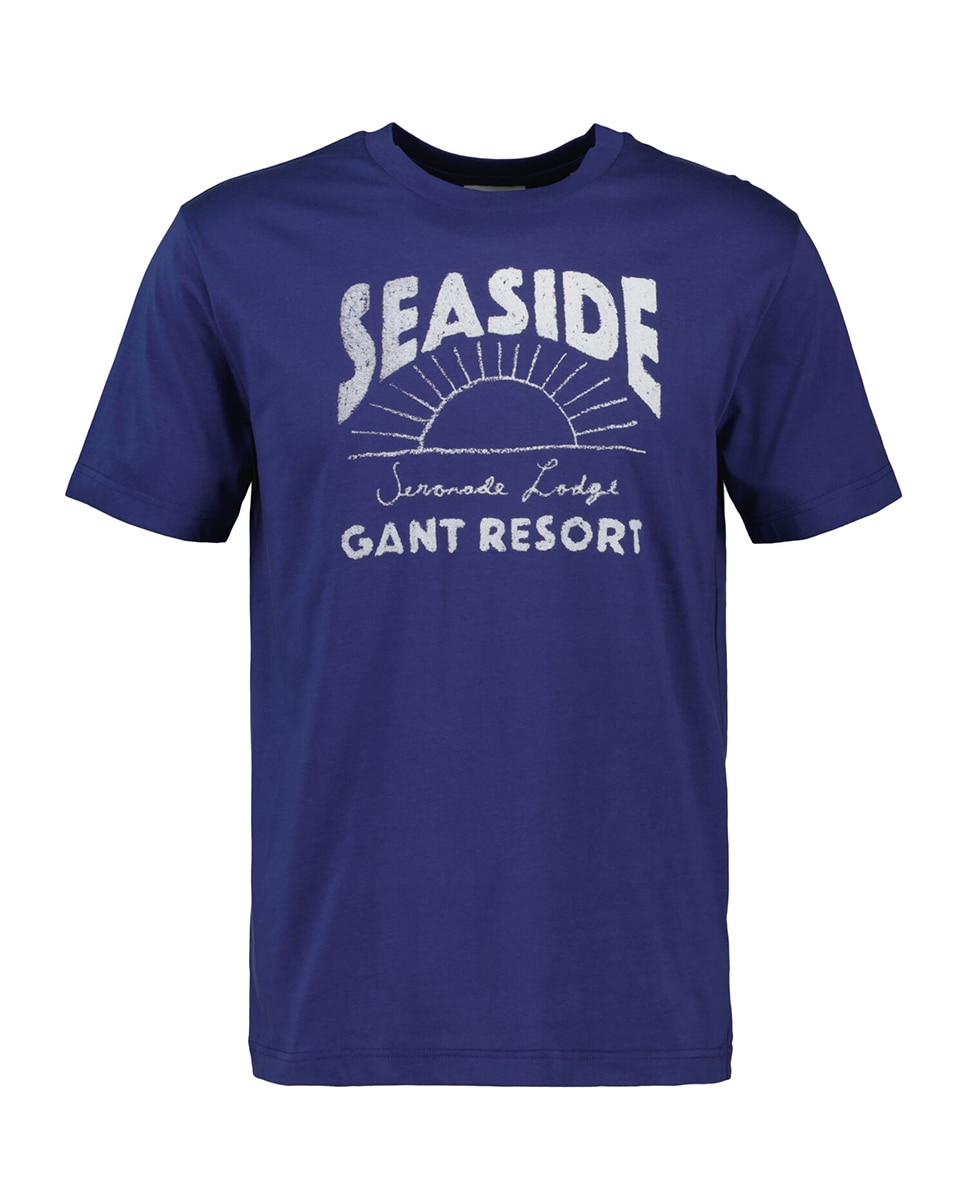 T-shirt de Algodão com Ilustração no Peito Tamanhos Grandes Azul-1