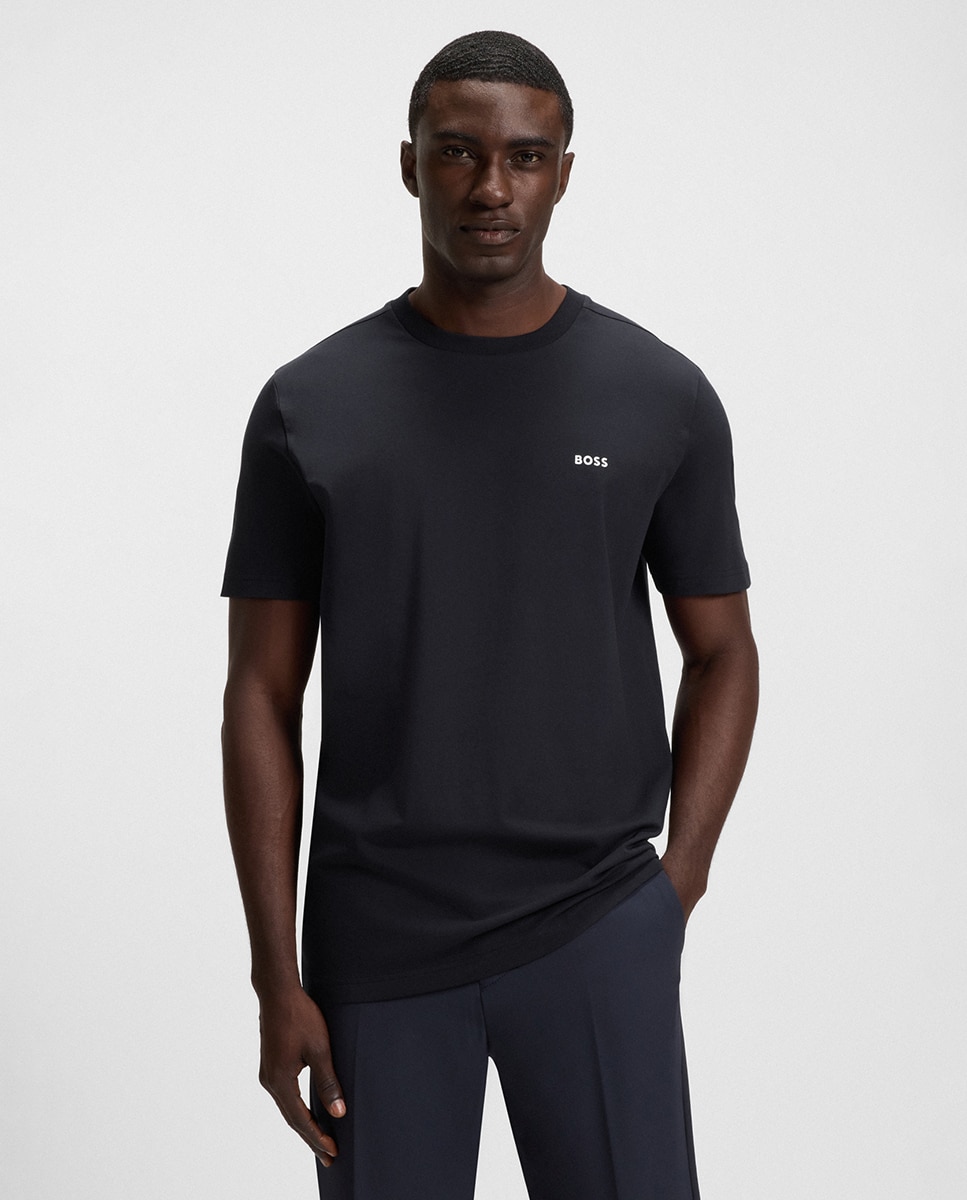 Boss - Camiseta regular fit de algodón elástico con logo en contraste.